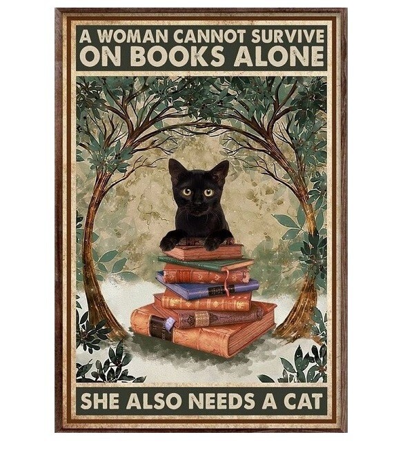 933 - Funny Cat and Book Girl Refrigerator Magnet NICE 4 by 6 inch SIZE