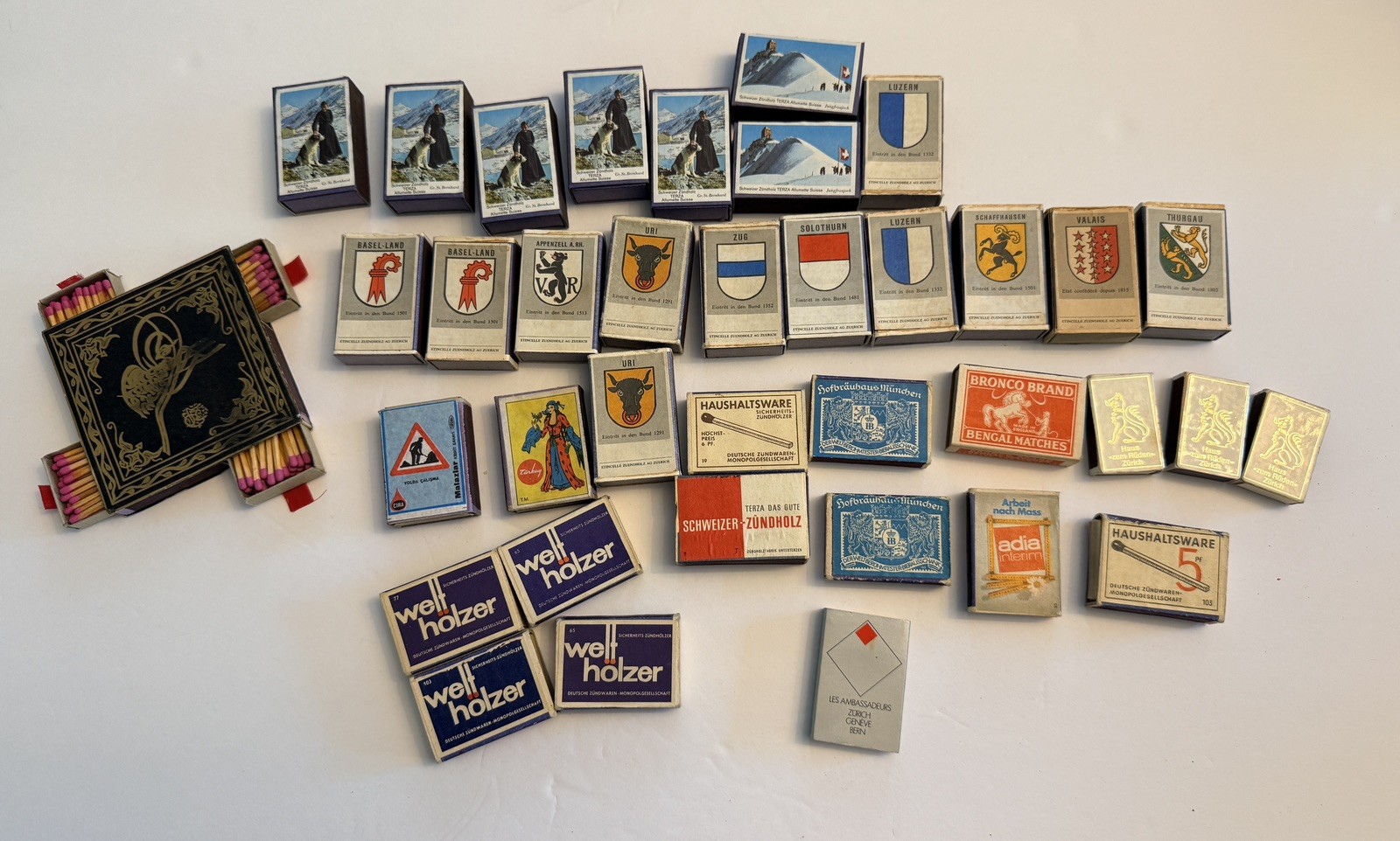 Vintage Lot Of Matchboxes (37 total)  from Switzerland & Germany.  Most unstuck 