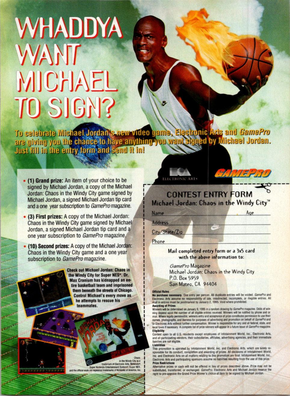 Michael Jordan Magazine Ad 1994 Electronic Arts GamePro NBA Super NES Print