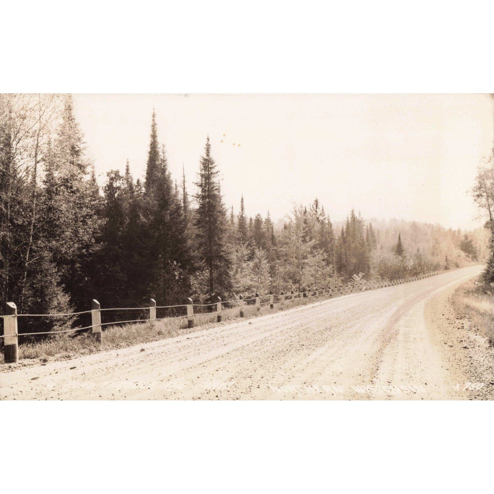 Vintage 1941 Northern Wisconsin Forest Road RPPC Postcard Three Lakes WI