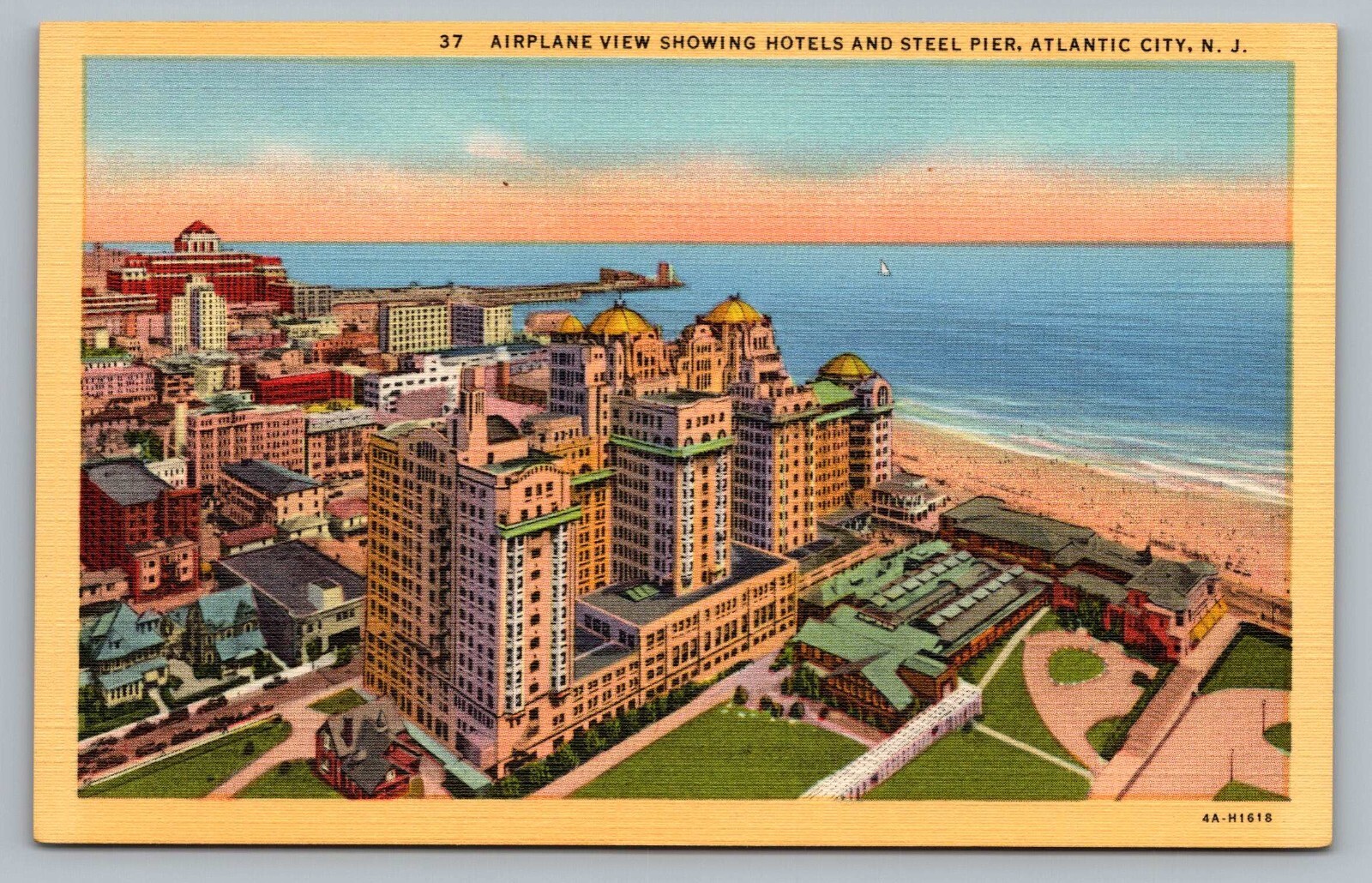 Atlantic City New Jersey Bathing Beach Aerial Steel Pier Hotel Postcard Vtg A11