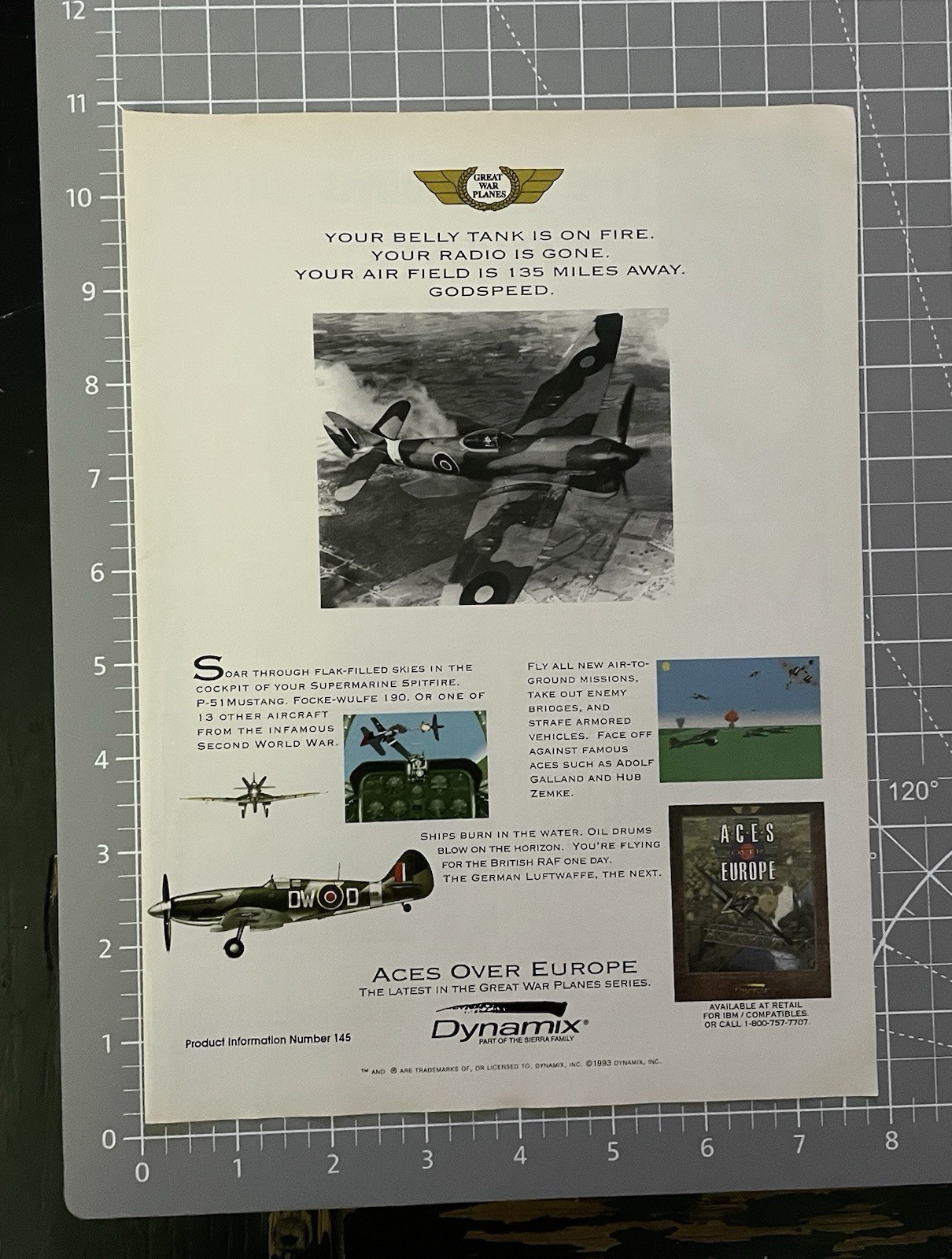 Aces Over Europe Great War Planes 1993 Print Ad 90’s Video Game Advertisement