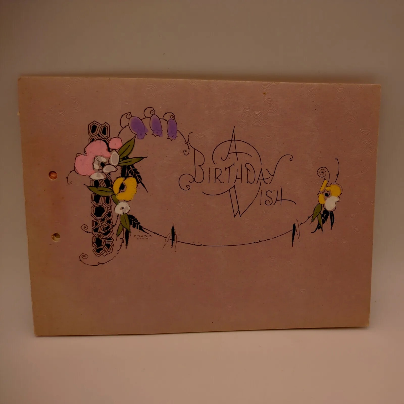 antique birthday Postcard ephemera hand painted Enamel art deco 1920 