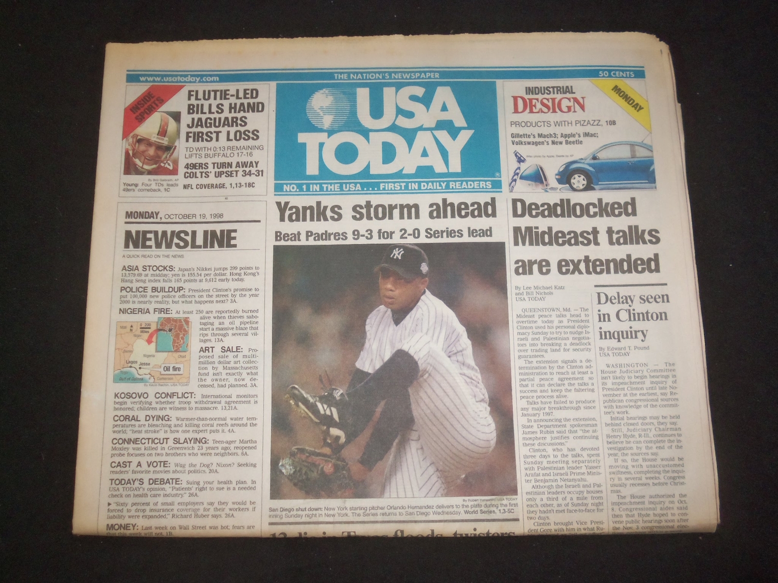 1998 OCTOBER 19 USA TODAY NEWSPAPER -DEADLOCKED MIDEAST TALKS EXTENDED - NP 7959