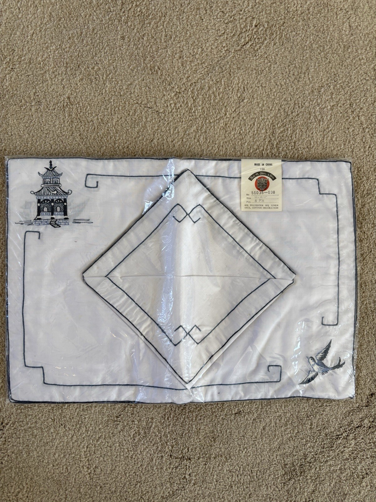 Delightful Blue Willow Vintage Placemat & Napkin Set (4) In Original Pkg