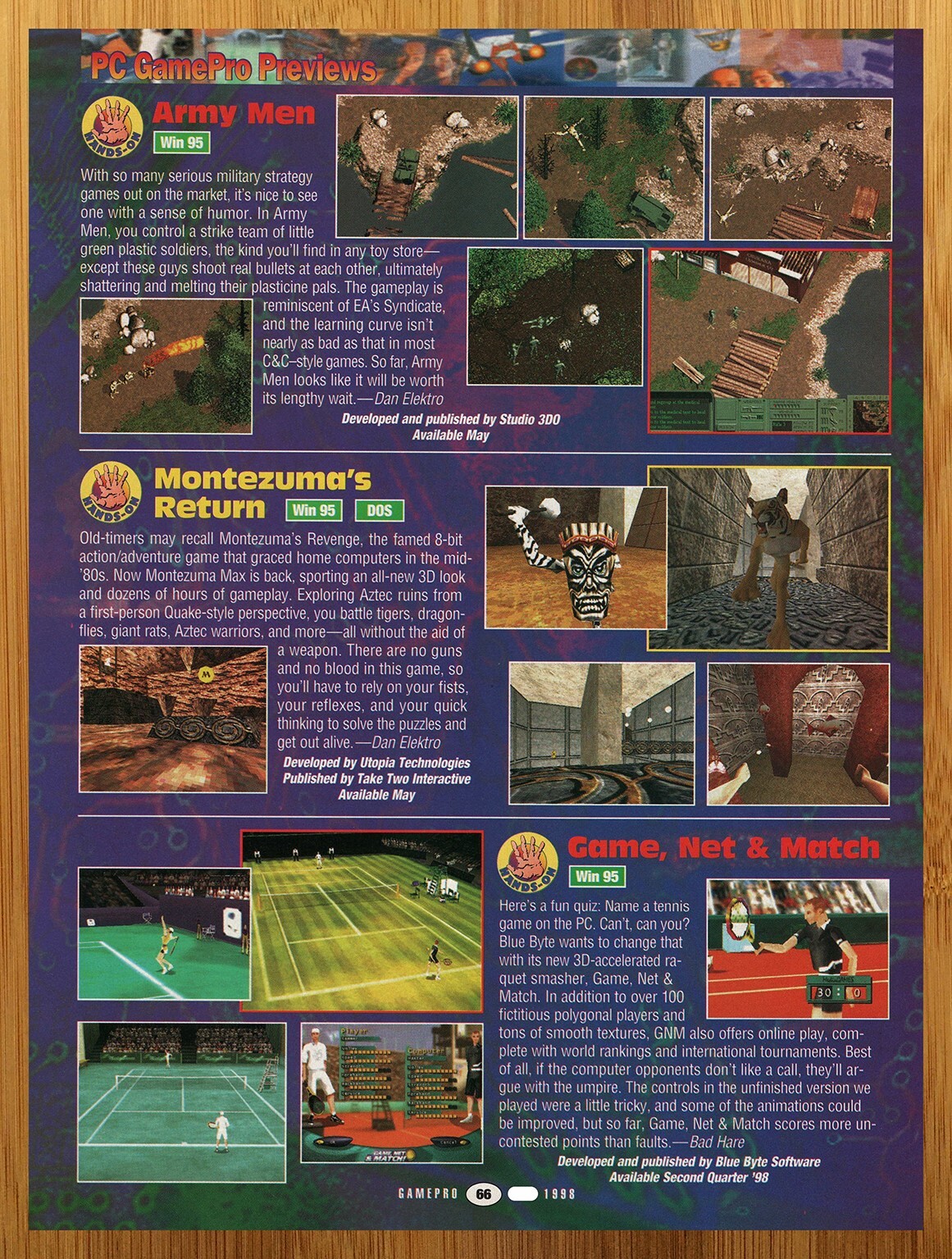 1998 Army Men/Montezuma\'s Return/Game Net & Match PC PREVIEW Print Ad/Poster Art