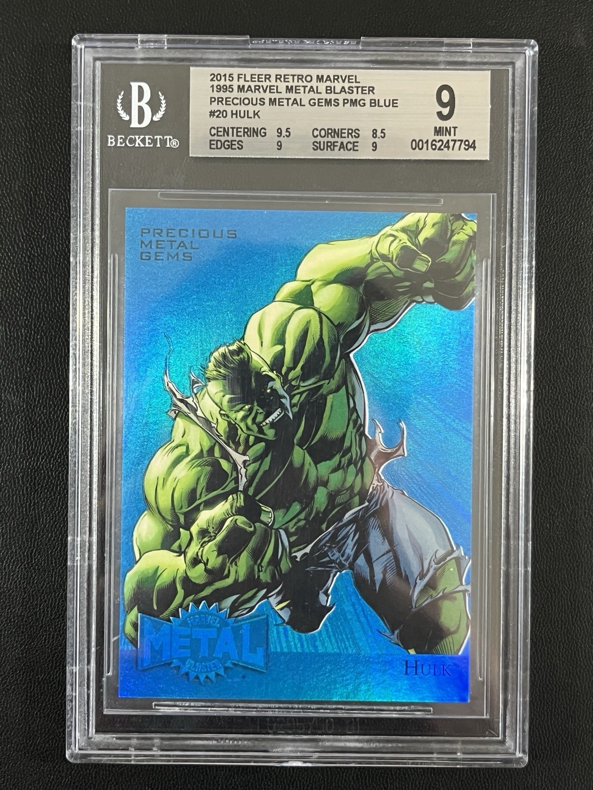 2015 Fleer Retro Marvel Hulk #20 PMG Precious Metal Gems Blue /50 BGS 9