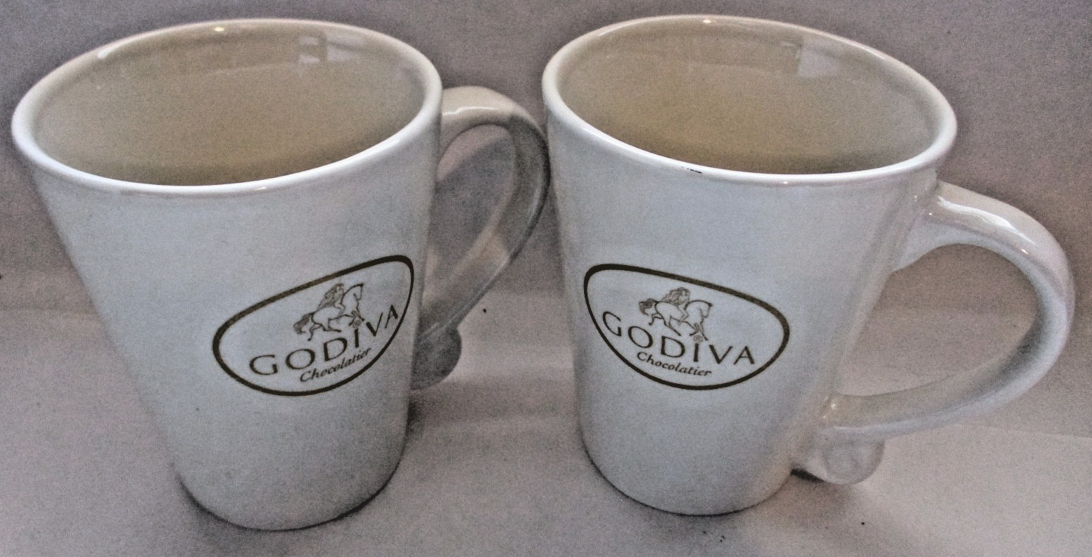 Godiva 2 Chocolatier mugs cups Ceramic Coffee \'09 horse Christmas GIFT IDEA