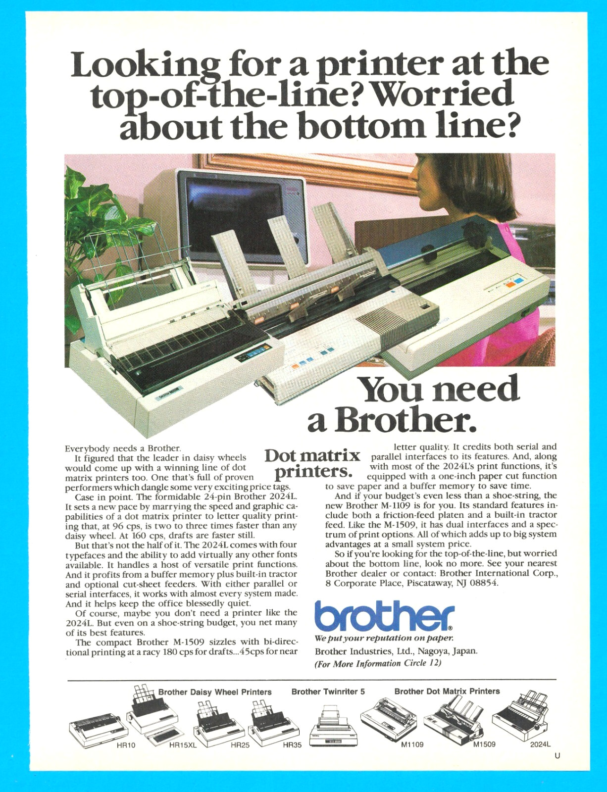 Brother printer dot matrix computer PC ephemera vintage print ad 1986