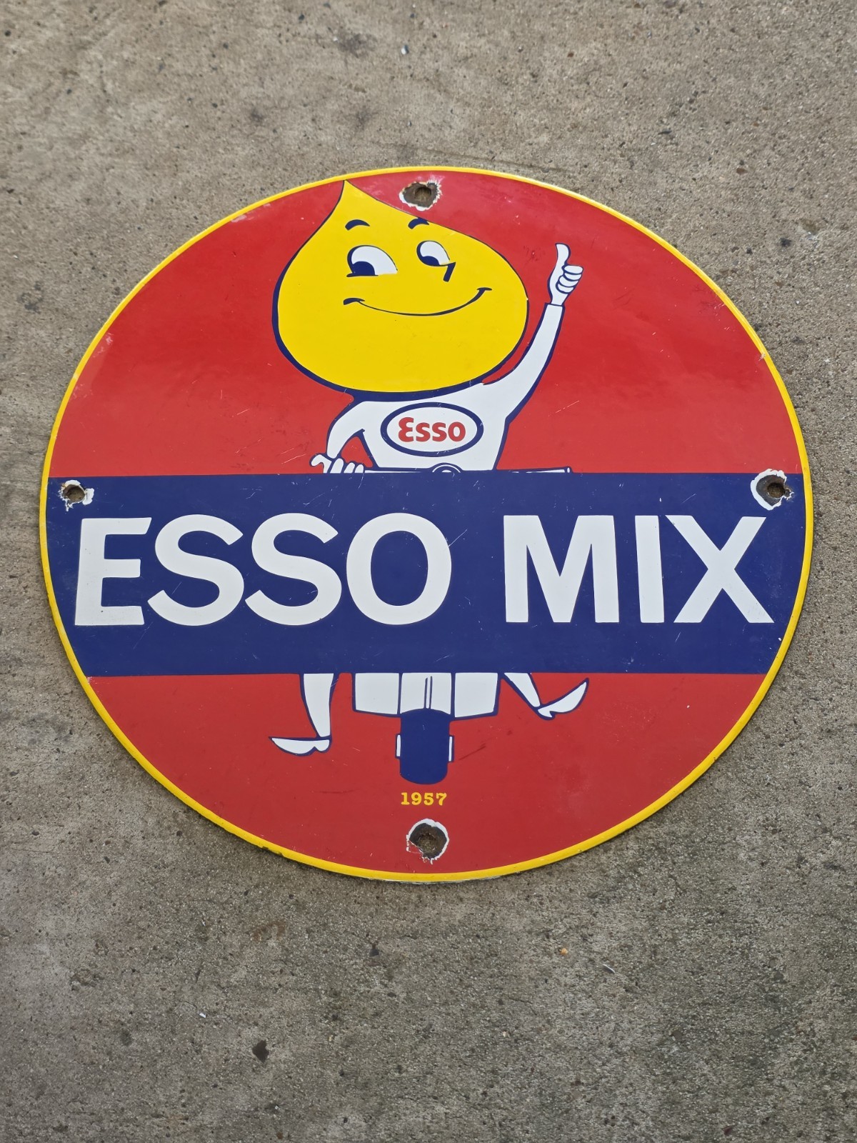 VINTAGE 1957 ESSO MIX PORCELAIN SIGN GAS PUMP SIGN 12\