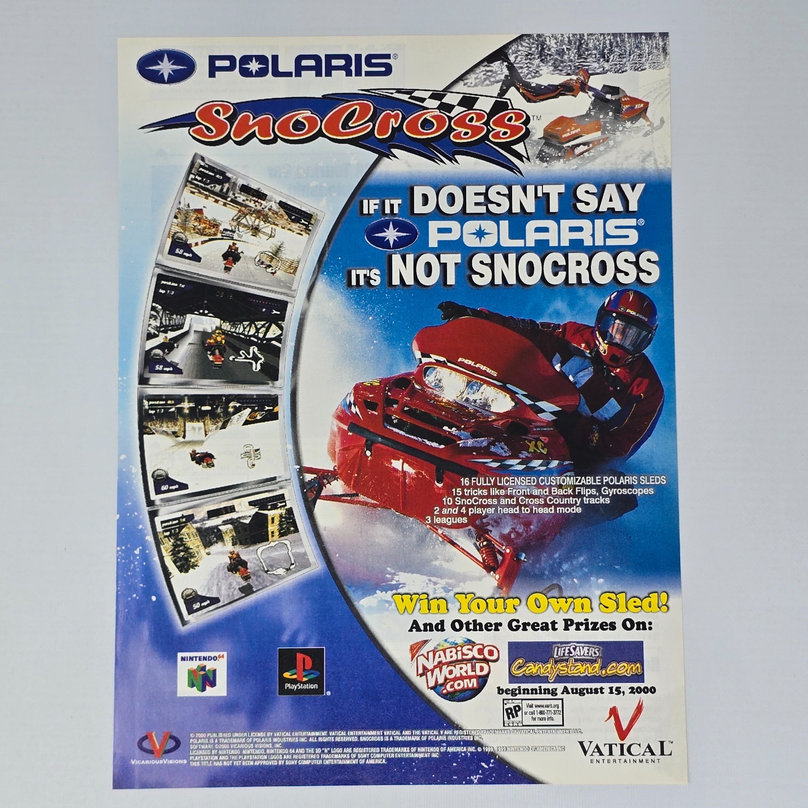 Polaris Snocross PlayStation PS1 Nintendo 64 N64 Authentic Magazine Ad