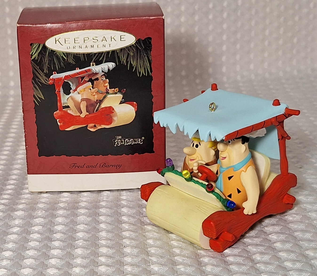 1994 Hallmark Keepsake Christmas Ornament Flintstones Fred & Barney Flintmobile
