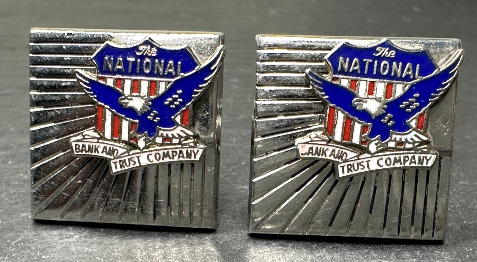 VINTAGE THE NATIONAL BANK AND TRUST COMPANY EAGLE SHIELD SWANK CUFFLINKS I881