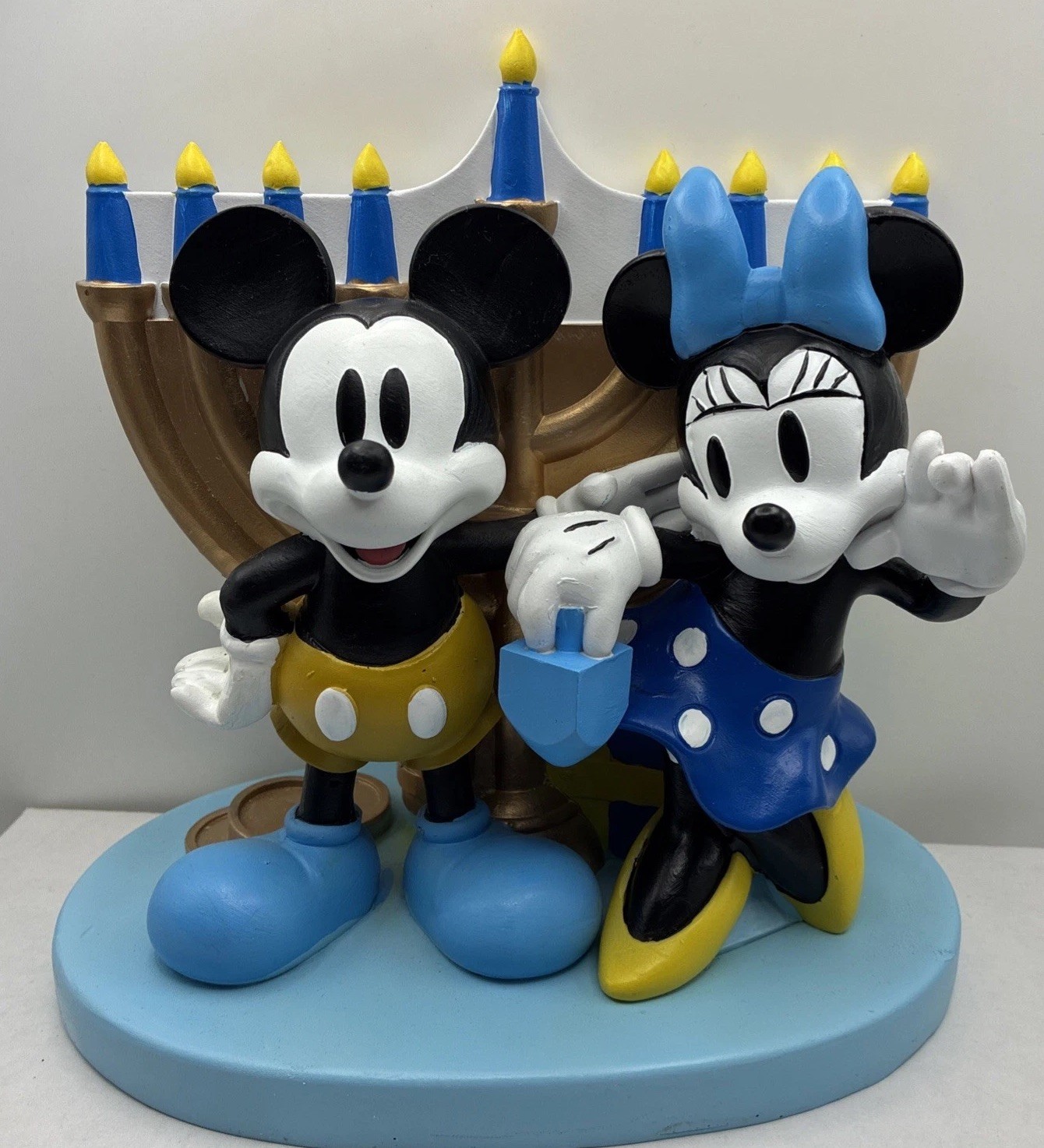 Disney Mickey Minnie Hanukkah Menorah Figurine 8.25” Blue Holiday Decor