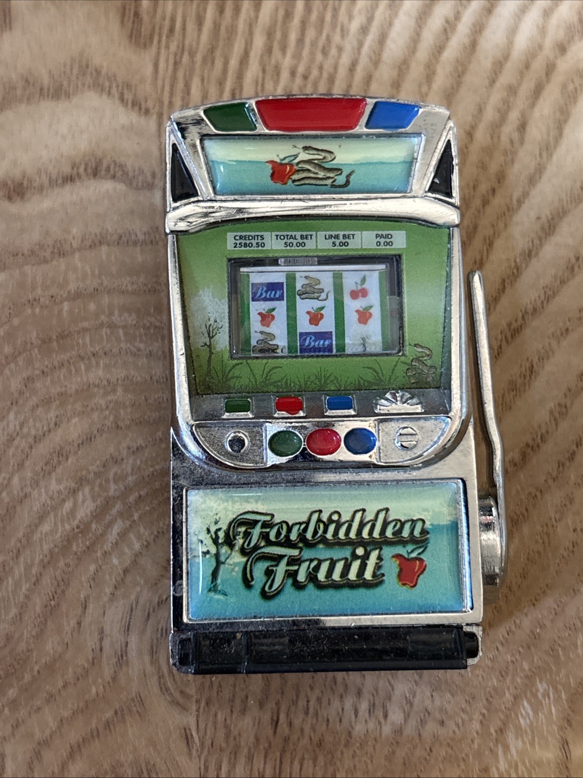Vintage Forbidden Fruit Slot Machine Novelty Casino Chrome Butane Lighter Untest