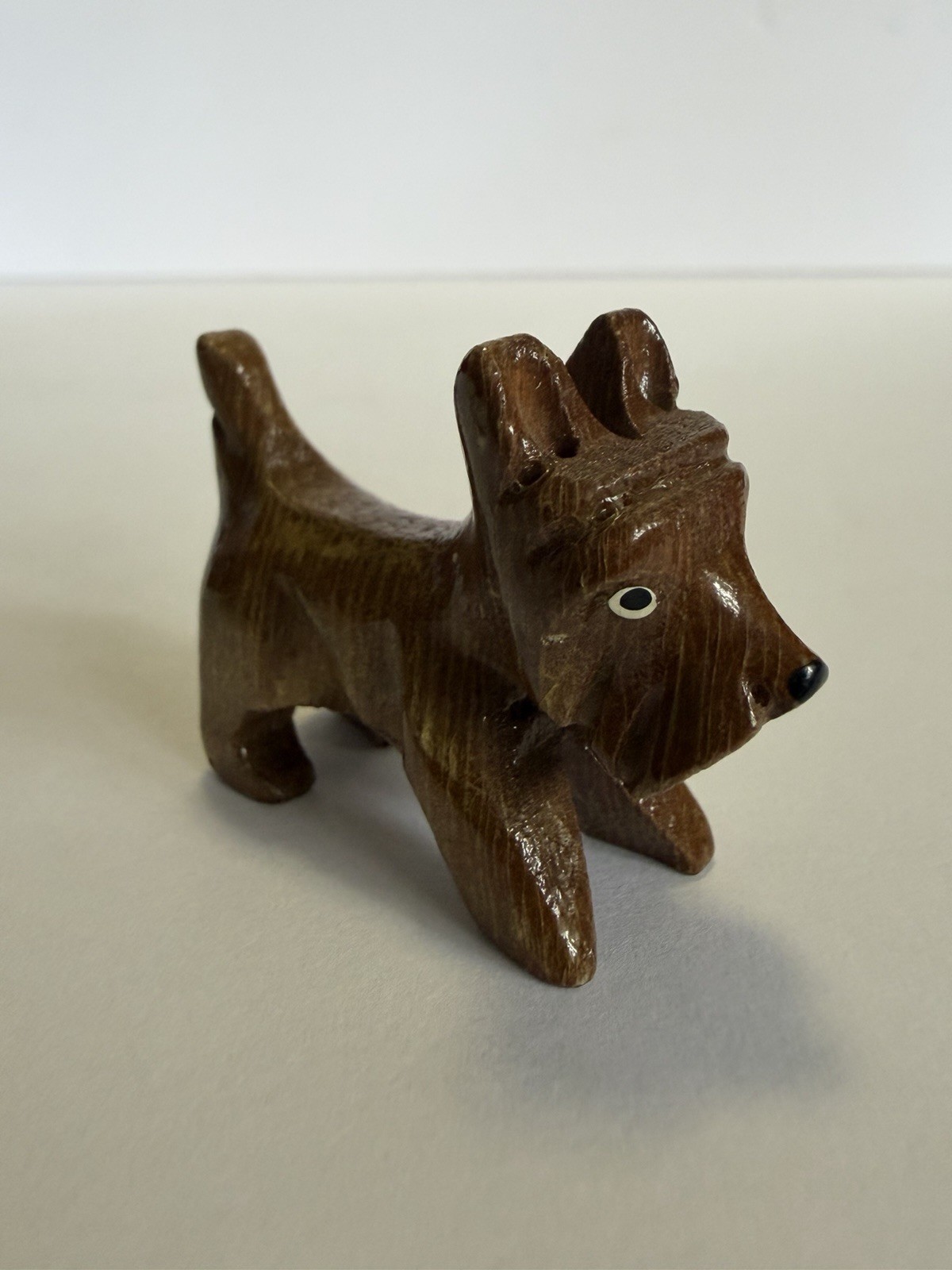 Vintage Mini Hand-Carved Wooden Figurine Scottish Terrier Schnauzer Dog Folk Art