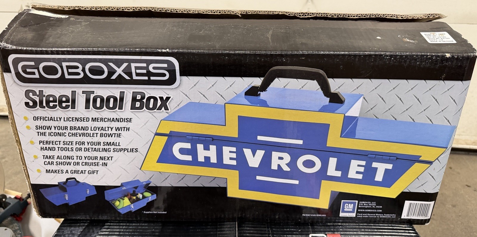 Chevrolet Bowtie GoBoxes Steel Tool Box GM Official Product Blue & Yellow NEW