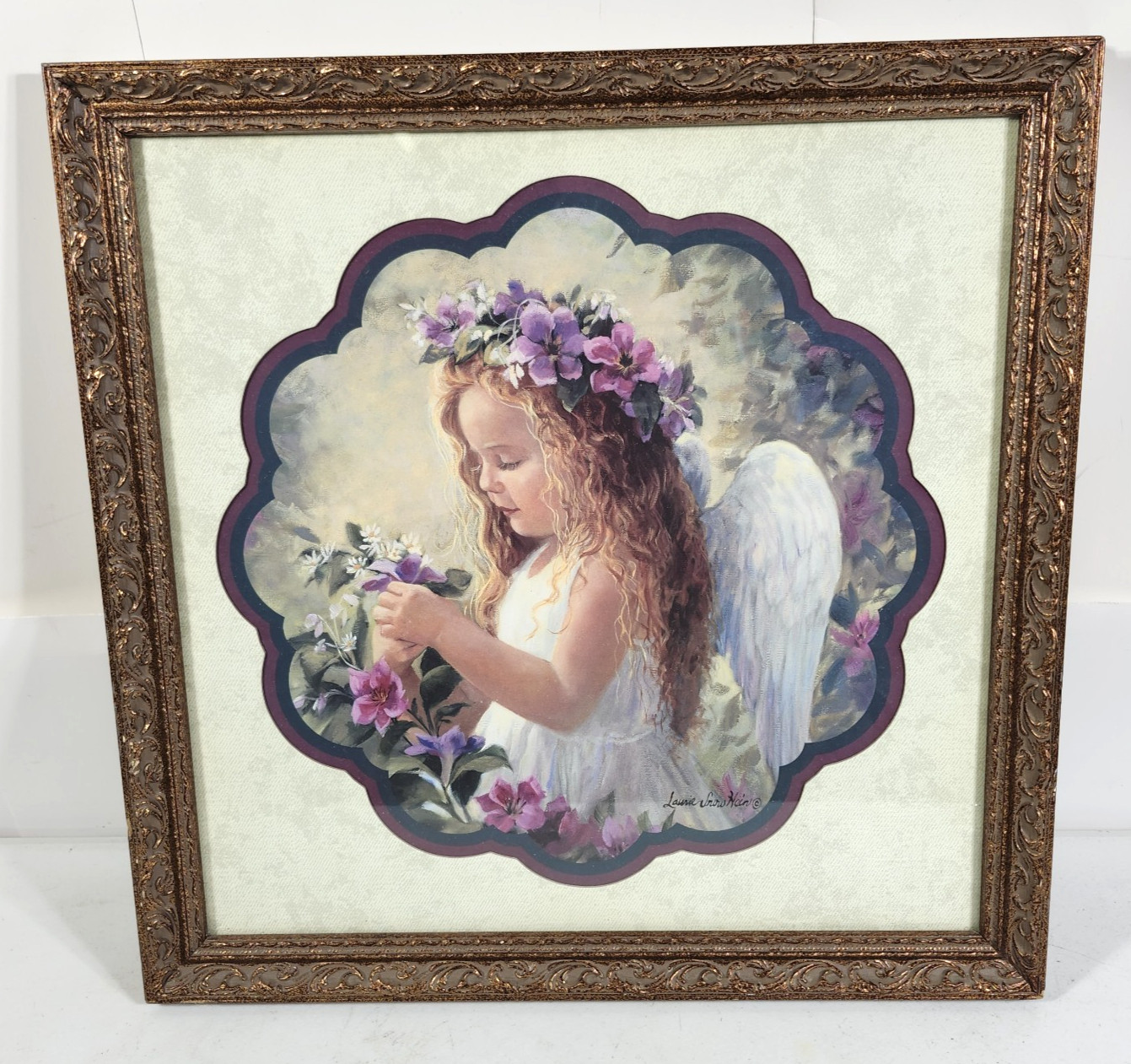 VTG Home Interiors Laurie Snow Hein Signed Print Winged Angel Red Head Girl