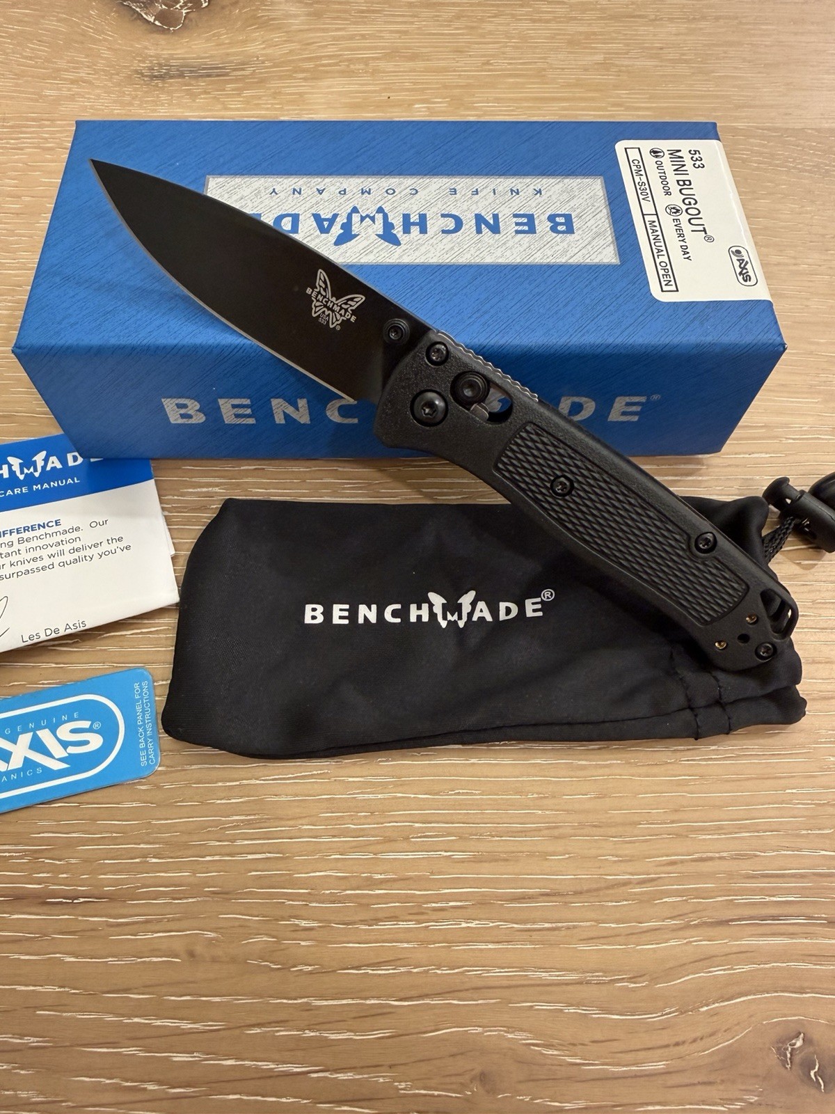 Benchmade 533 Mini Bugout Black Grivory Handle Folding Knife USA