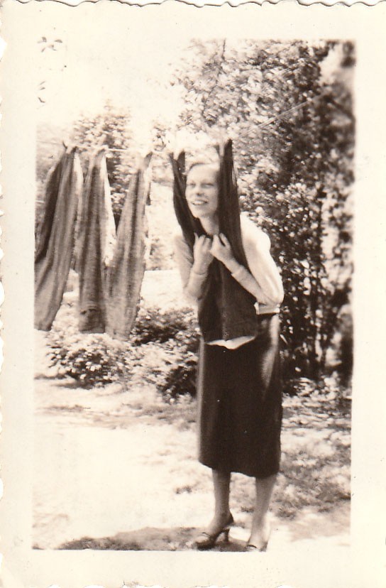 Vintage Photo Funny Woman Clothesline Mens Trousers Artistic American Backyard