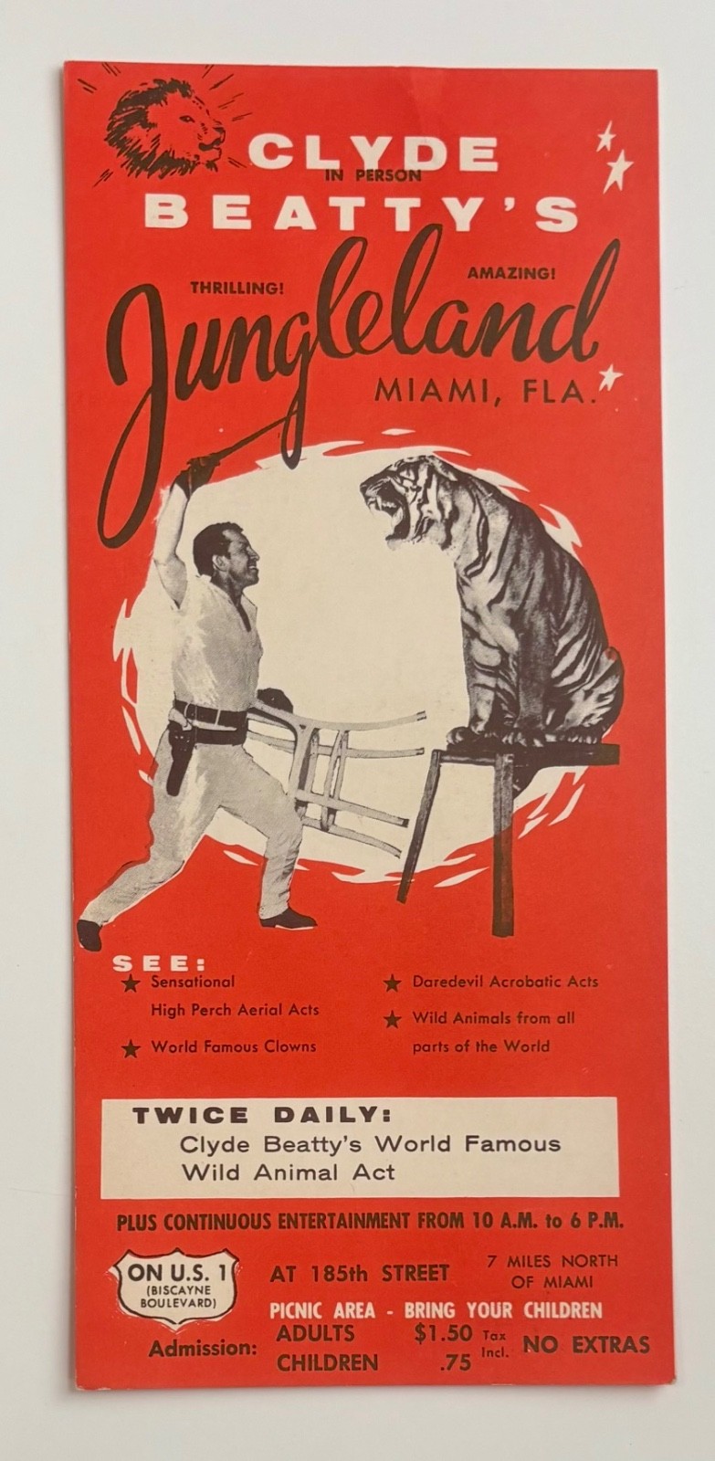 Vintage Miami Florida Clyde Beatty's Jungleland Advertising Brochure