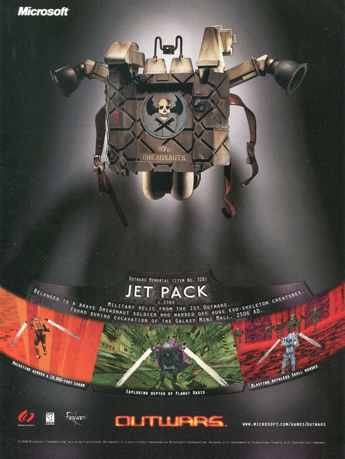 1998 Print Ad of Microsoft Outwars Memorial Jet Pack item 328 game advertisement
