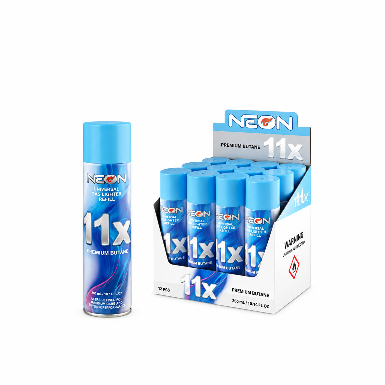 12 Cans Neon 11x Ultra Refined Butane Fuel Lighter Refill
