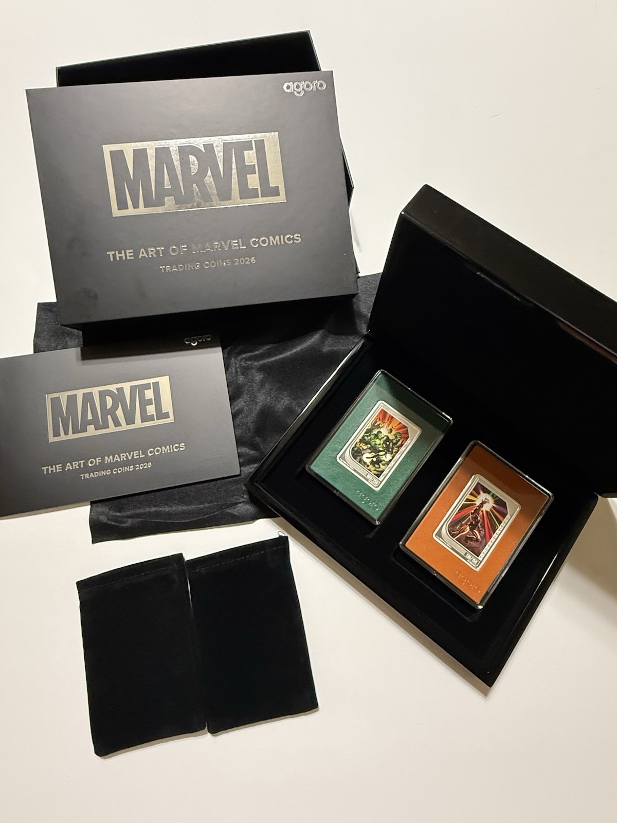Agoro The Art Of Marvel Comics 2026 Trading Coins Two .999 Silver 1oz Coins.