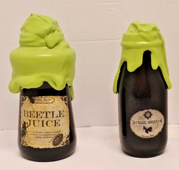 Halloween Decor Green Slime Top Apothecary Witch Potion Bottles Set of Two
