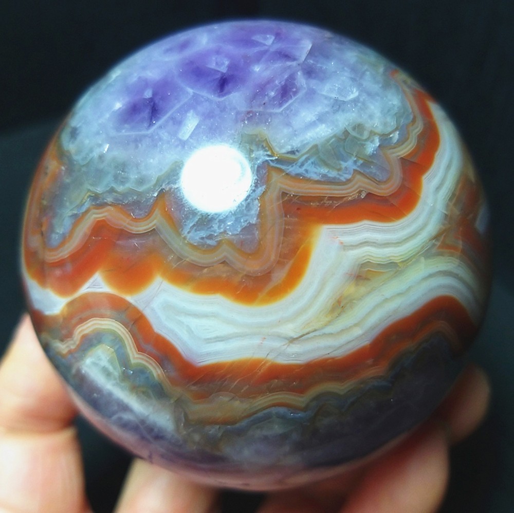 RARE 480g Natural Polished Banded Agate Amethyst Symbiosis Agate Ball C1290