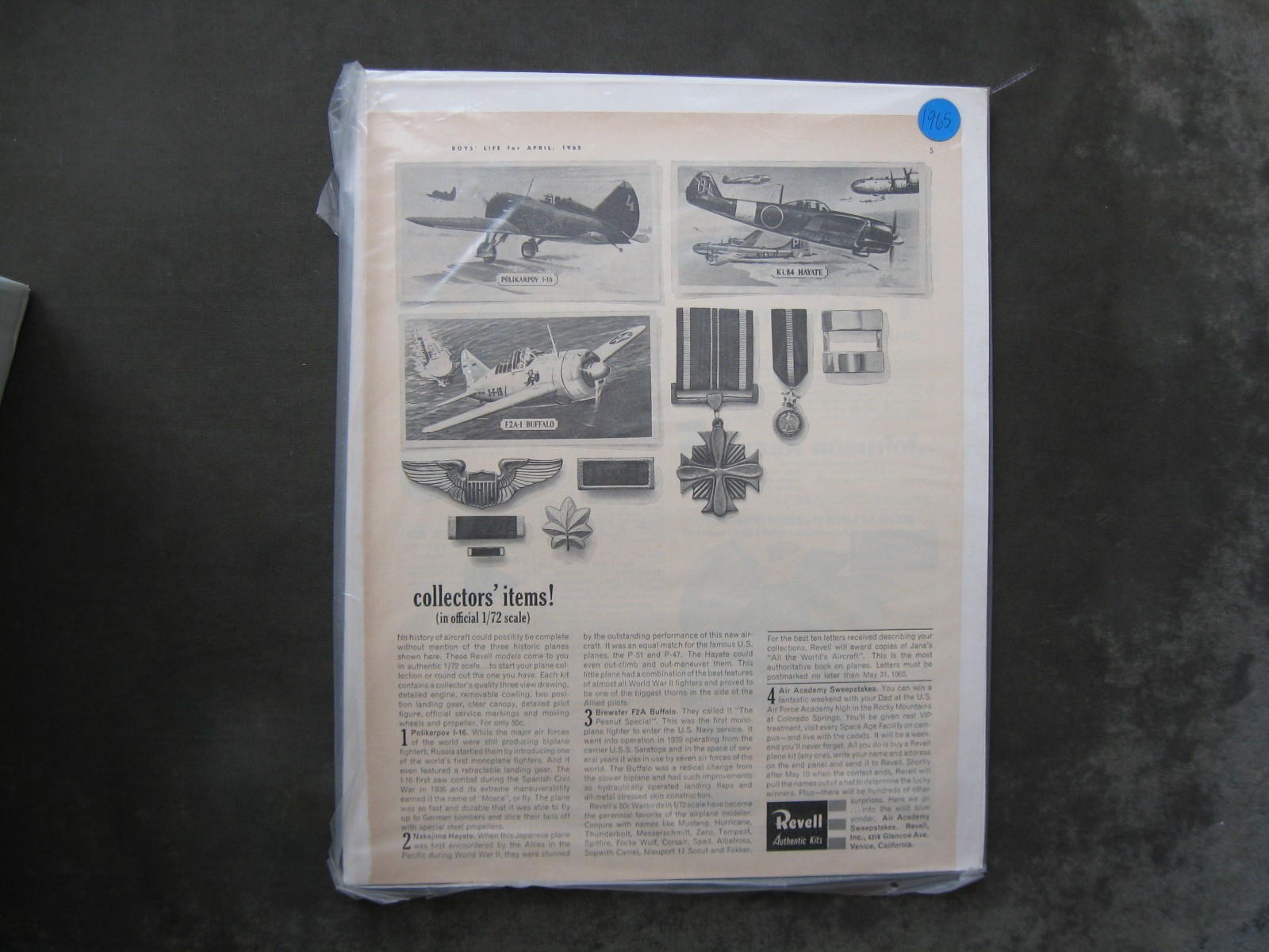 1965 Print Ad Revell Model Planes Polikarpov Buffalo Hayate WWII