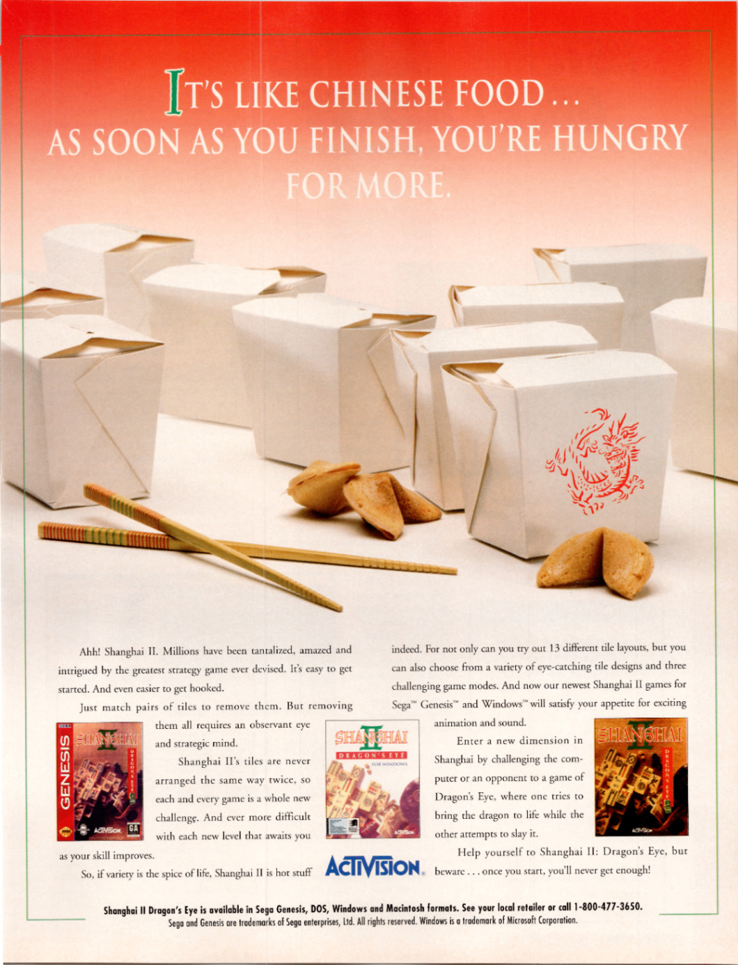 Activision Shanghai II Dragon\'s Eye 1994-95 Vintage Video Game Magazine Ad