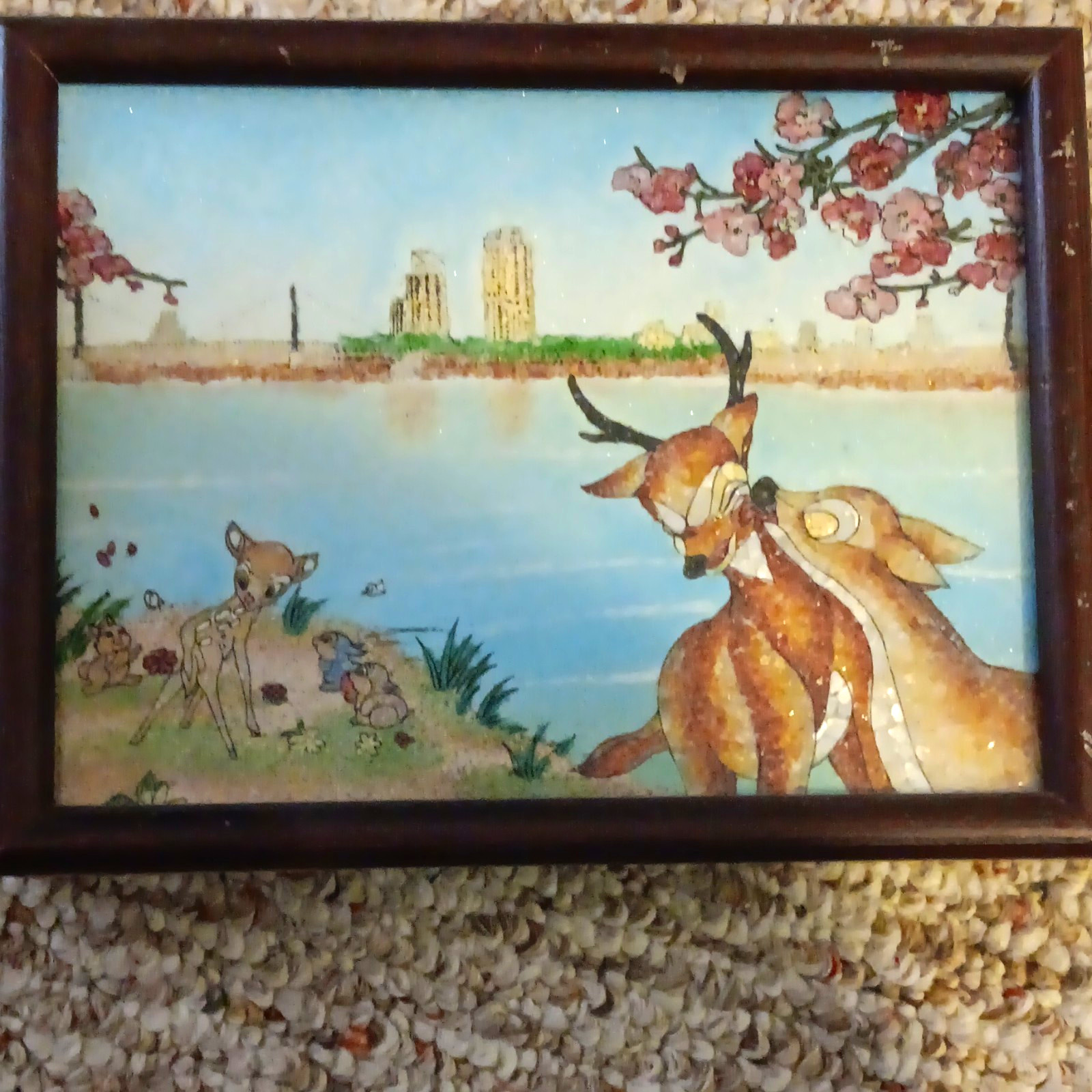 Crushed Gemstone Stone Inlay  Bambi, Thumper, And Parents. Beautiful Art Work