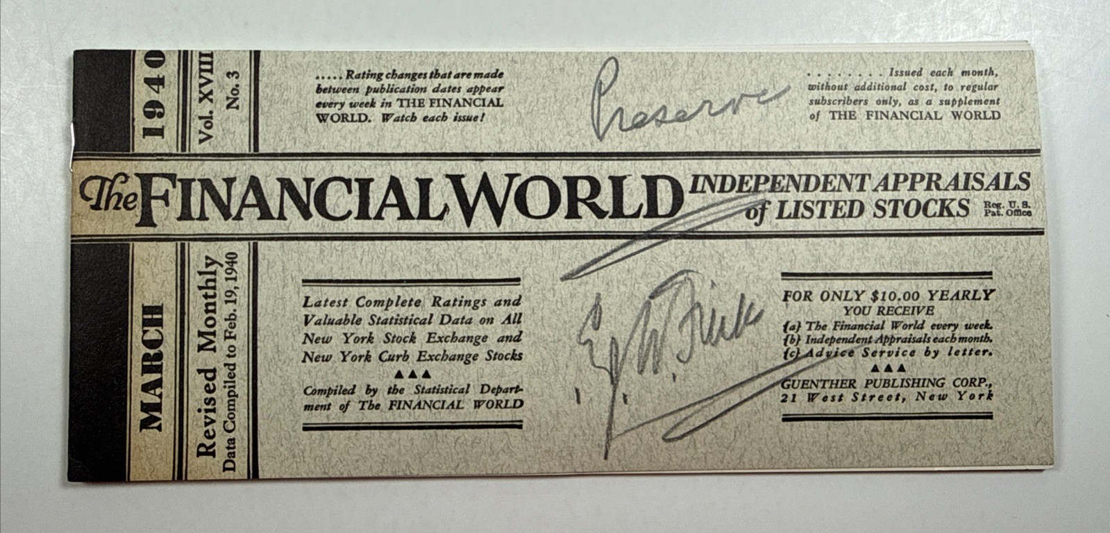 1940 March The Financial World Independent Appraisals of Listed Stocks NYSE S&P