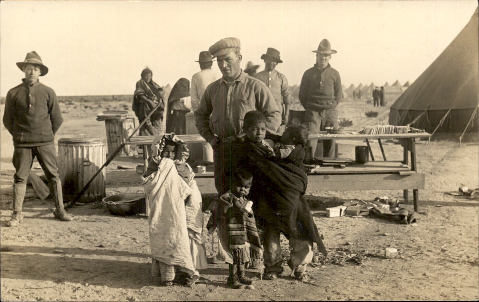 Mexican Revolution US Soldiers & Refugee Children c1910s Real Photo Postcard bhn