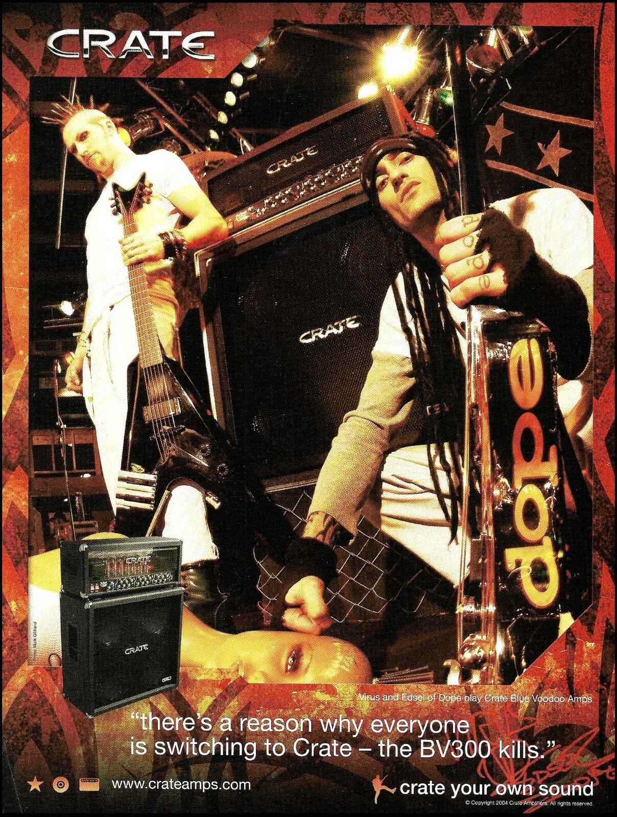 Dope (band) Virus & Edsel 2004 Crate Blue Voodoo guitar amps amplifier ad print