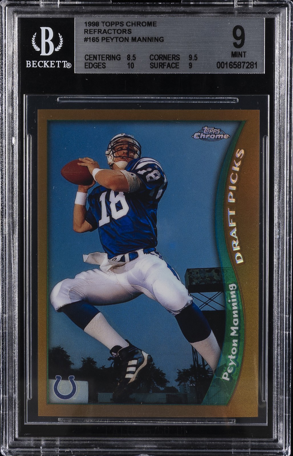 1998 TOPPS CHROME REFRACTOR #165 PEYTON MANNING BGS 9