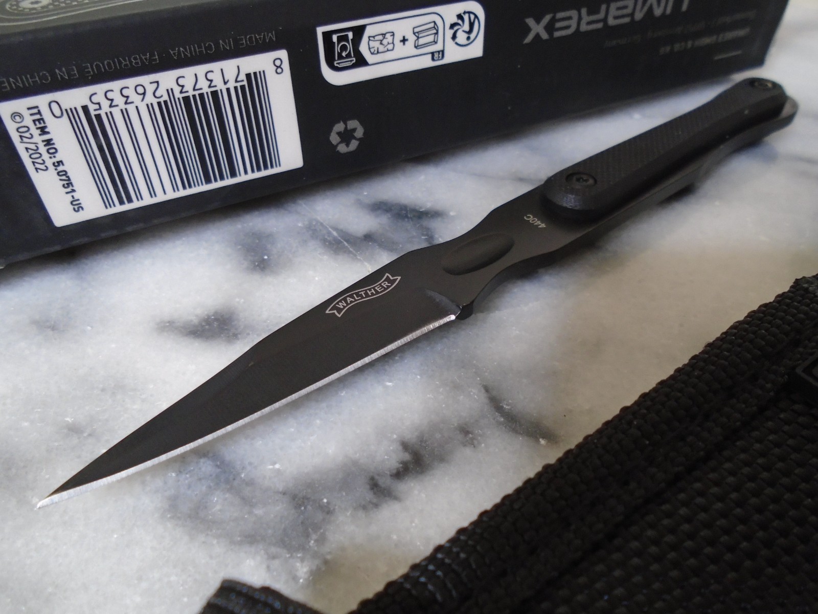 Walther MDK Micro Defense Dagger Fixed Blade Knife Full Tang 440C G10 Black New