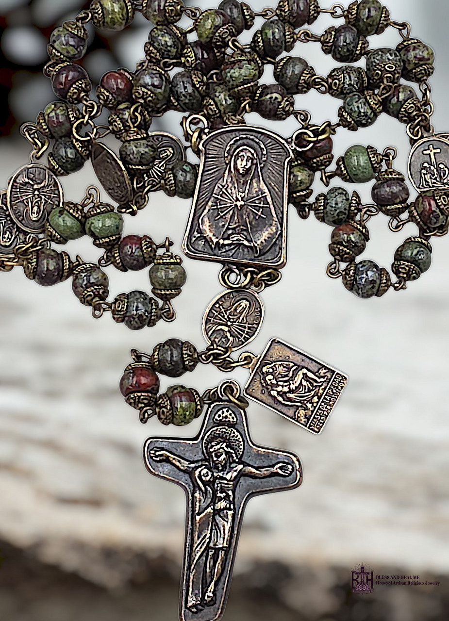 Seven Sorrows Seven Dolores & Pieta Heirloom Chaplet |Heritage Bronze|Bloodstone