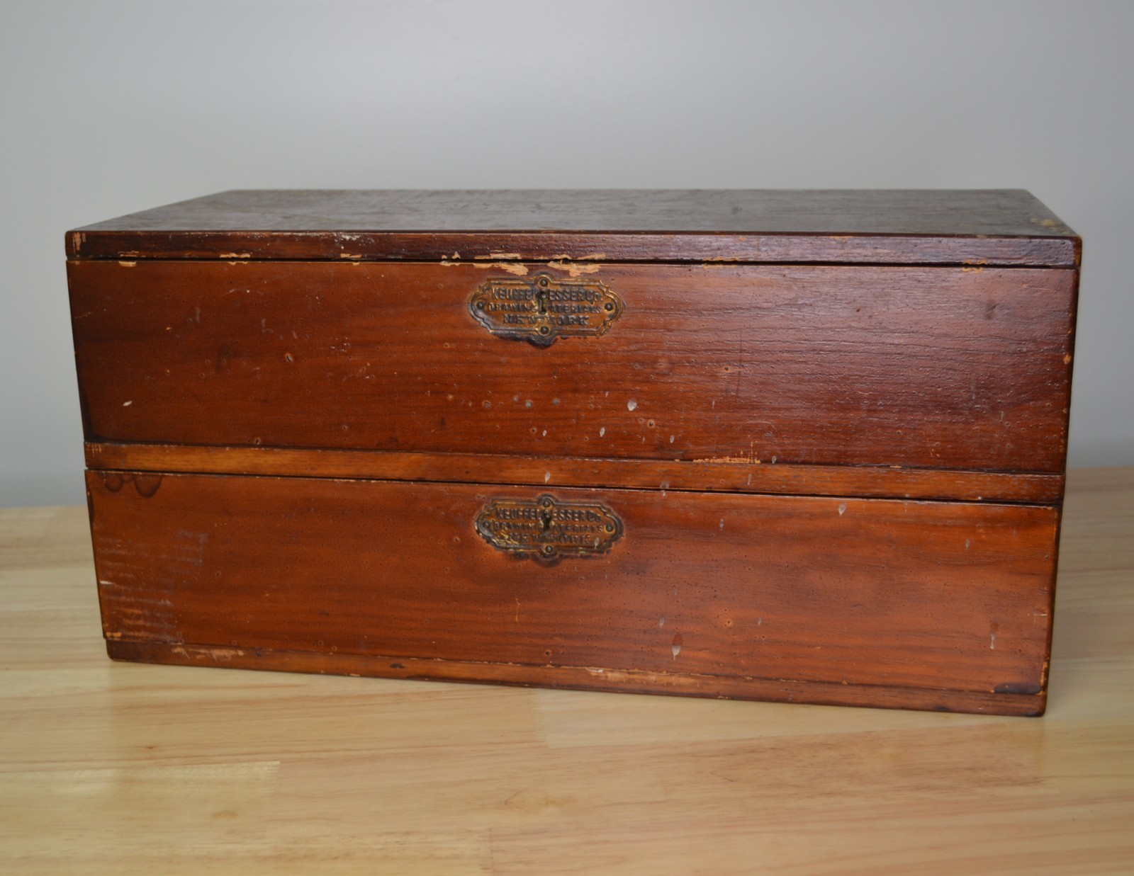 Vintage Keuffel & Esser Co Wooden 2 Drawer Tool Box with keys Industrial Storage