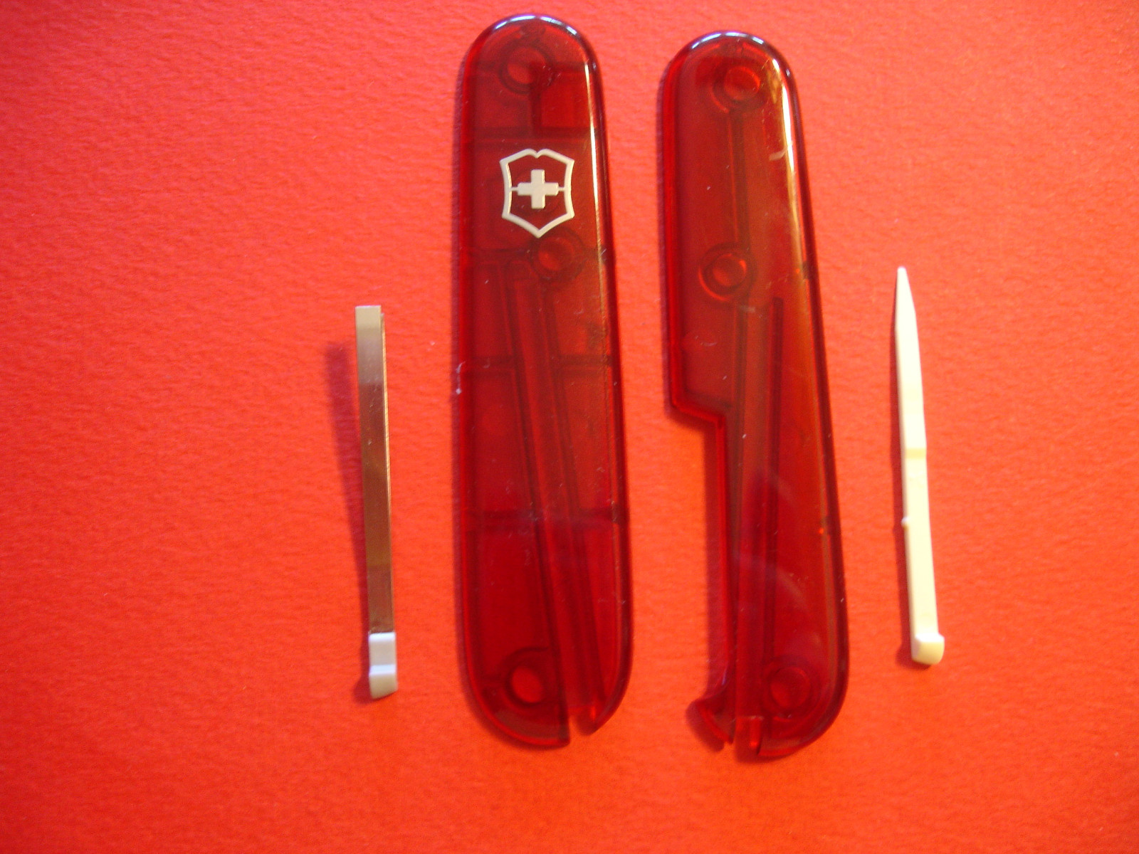 NEW GENUINE VICTORINOX 91mm RUBY SWISS ARMY KNIFE SCALES +TOOTHPICK TWEEZER +PIN