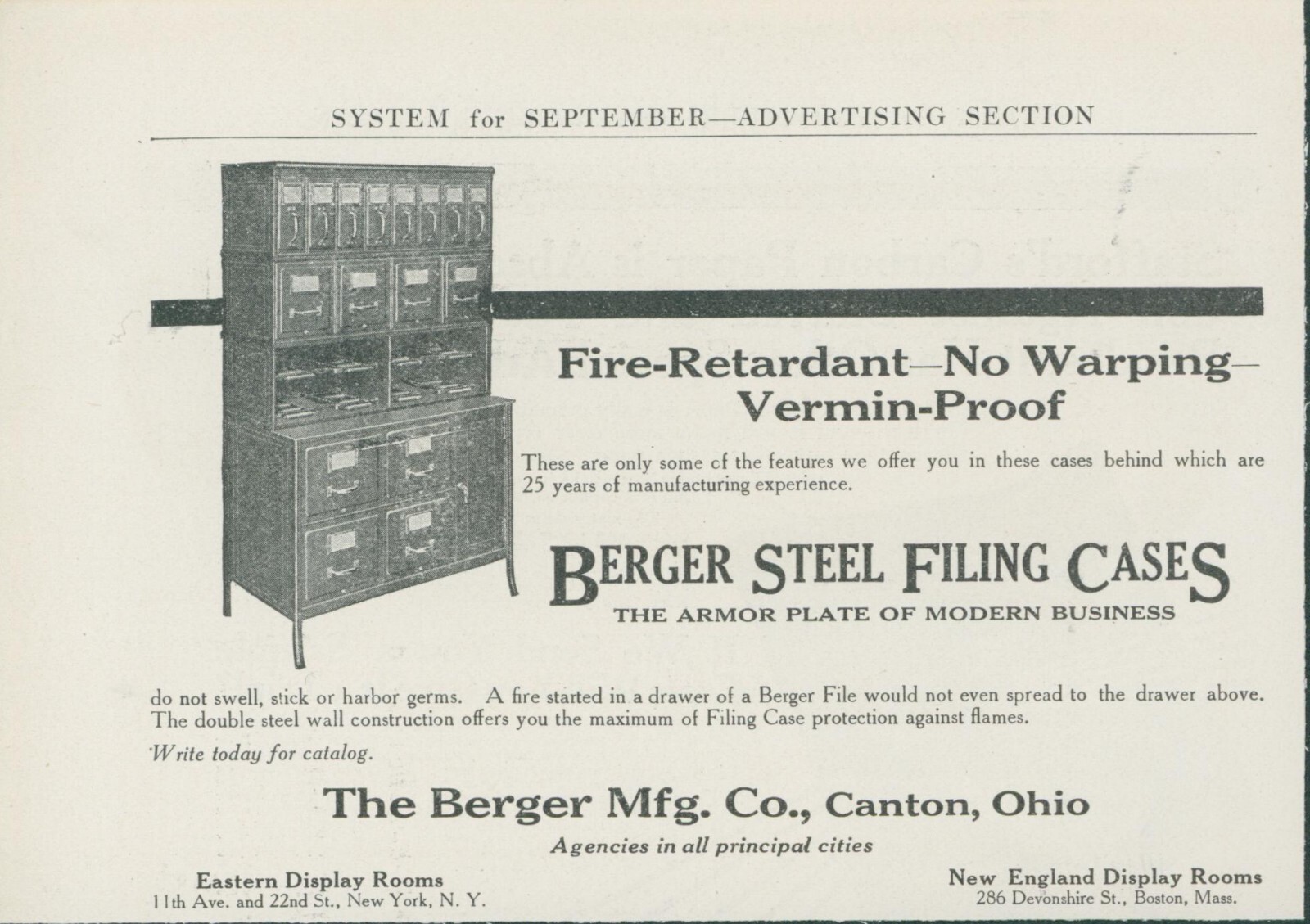 1913 Fire Retardant No Warping Berger Steel Filing Cases Canton Ohio Ad SY1