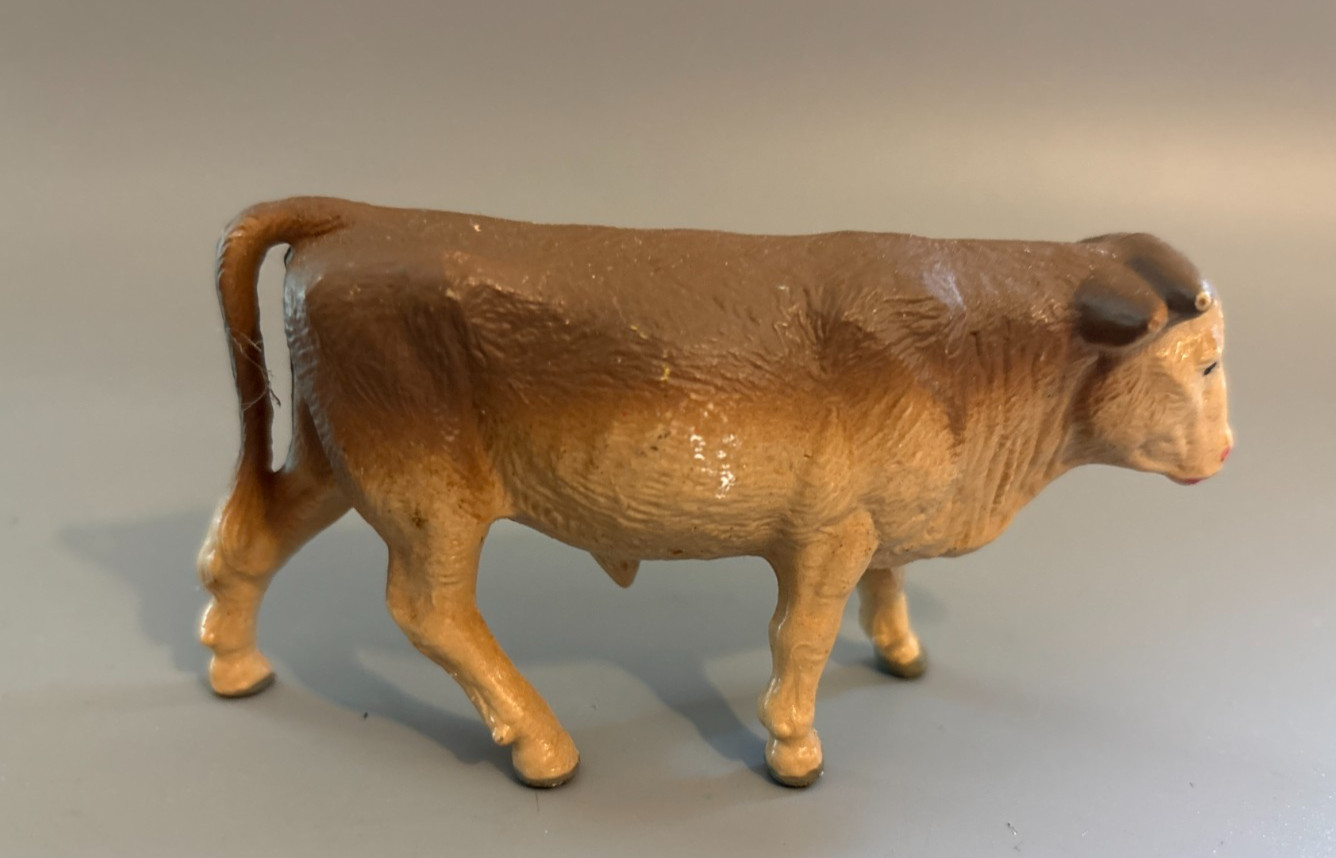 Vintage Brown Plastic Cow Bull Figurine Farm Animal Nativity Diorama Toy 4.5in