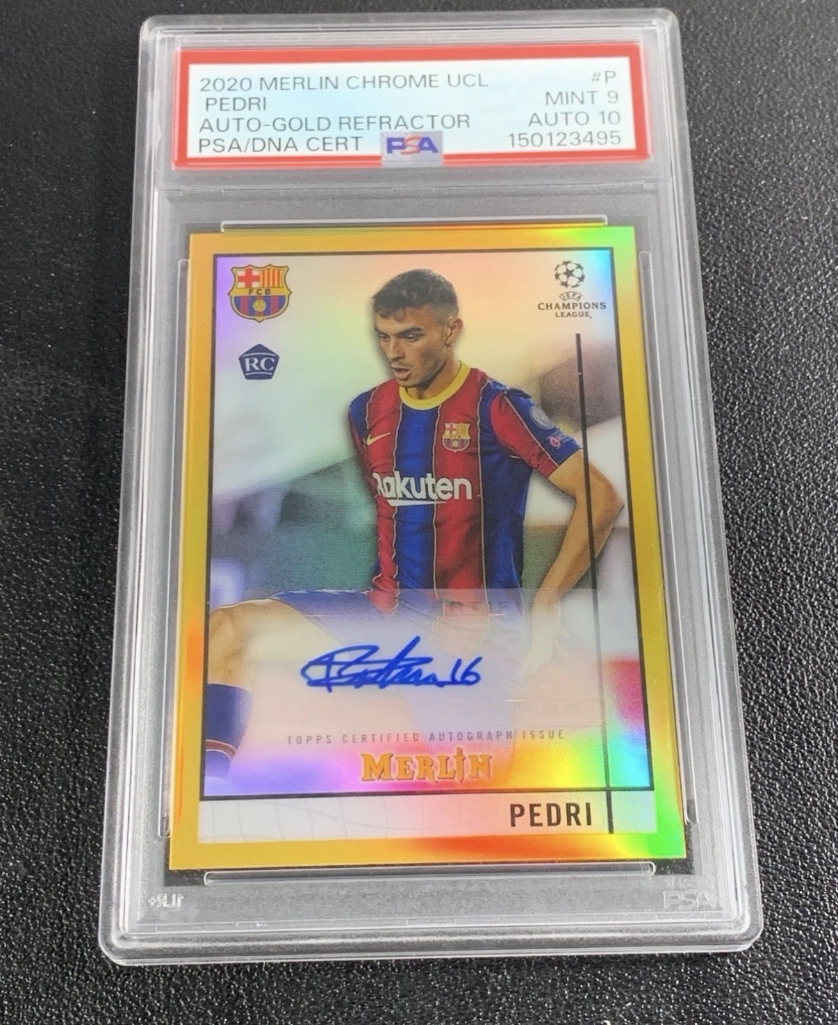 Merlin 2020 Merlin Chrome UCL Pedri RC Auto Gold Refractor /50 PSA 9/10 #P
