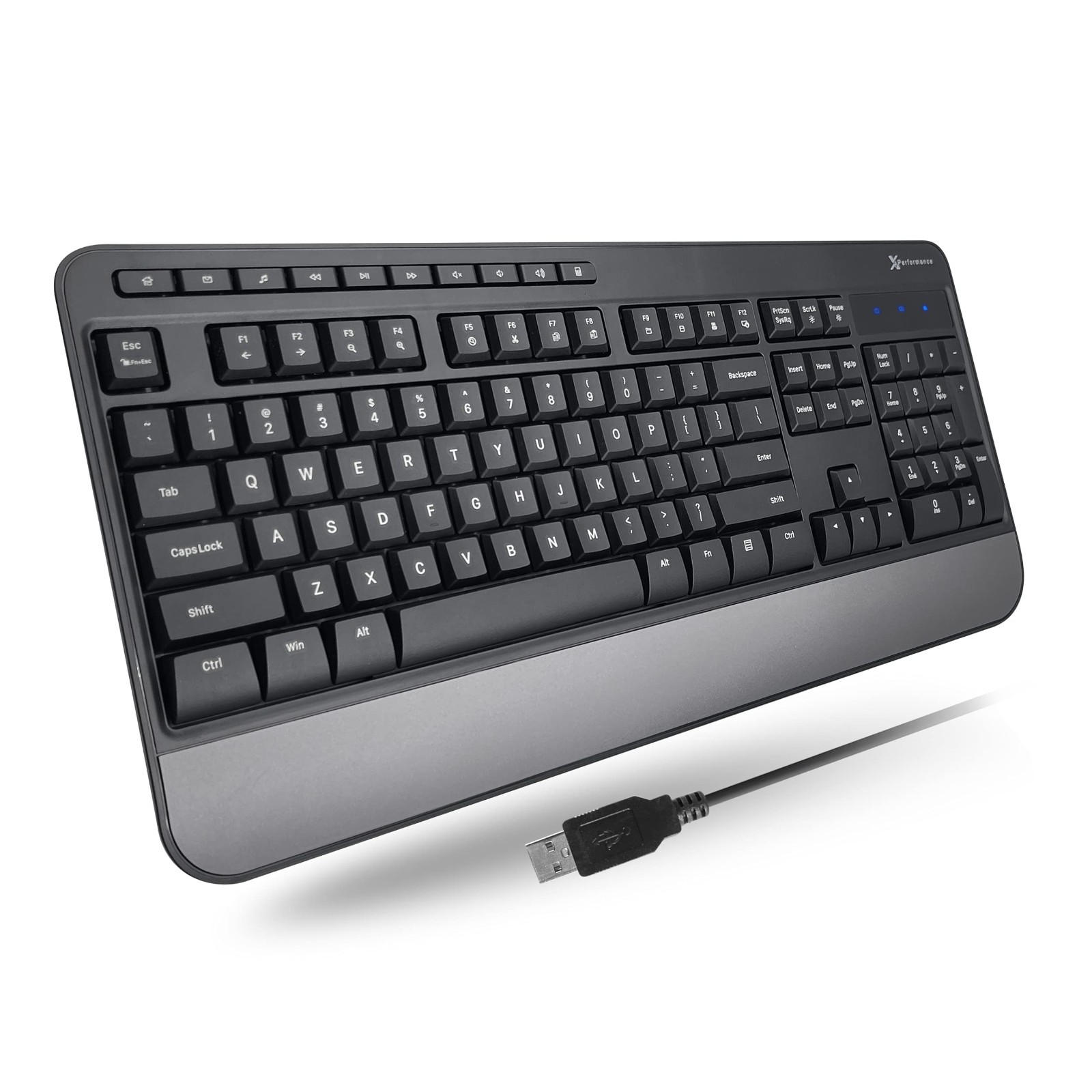 X9 Wired Keyboard - Comfortable Typing - Ergonomic Full Size USB Keyboard with W