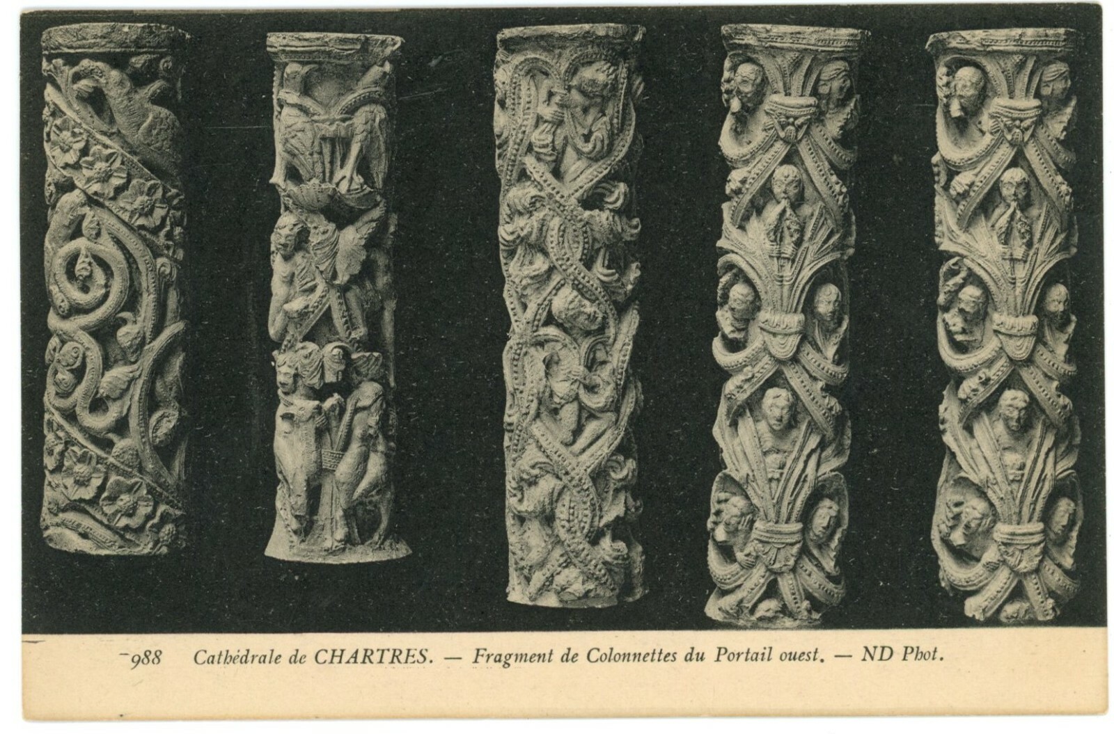 Chartres France Cathedral West Portal Carved Columns Divided Back Postcard c1910