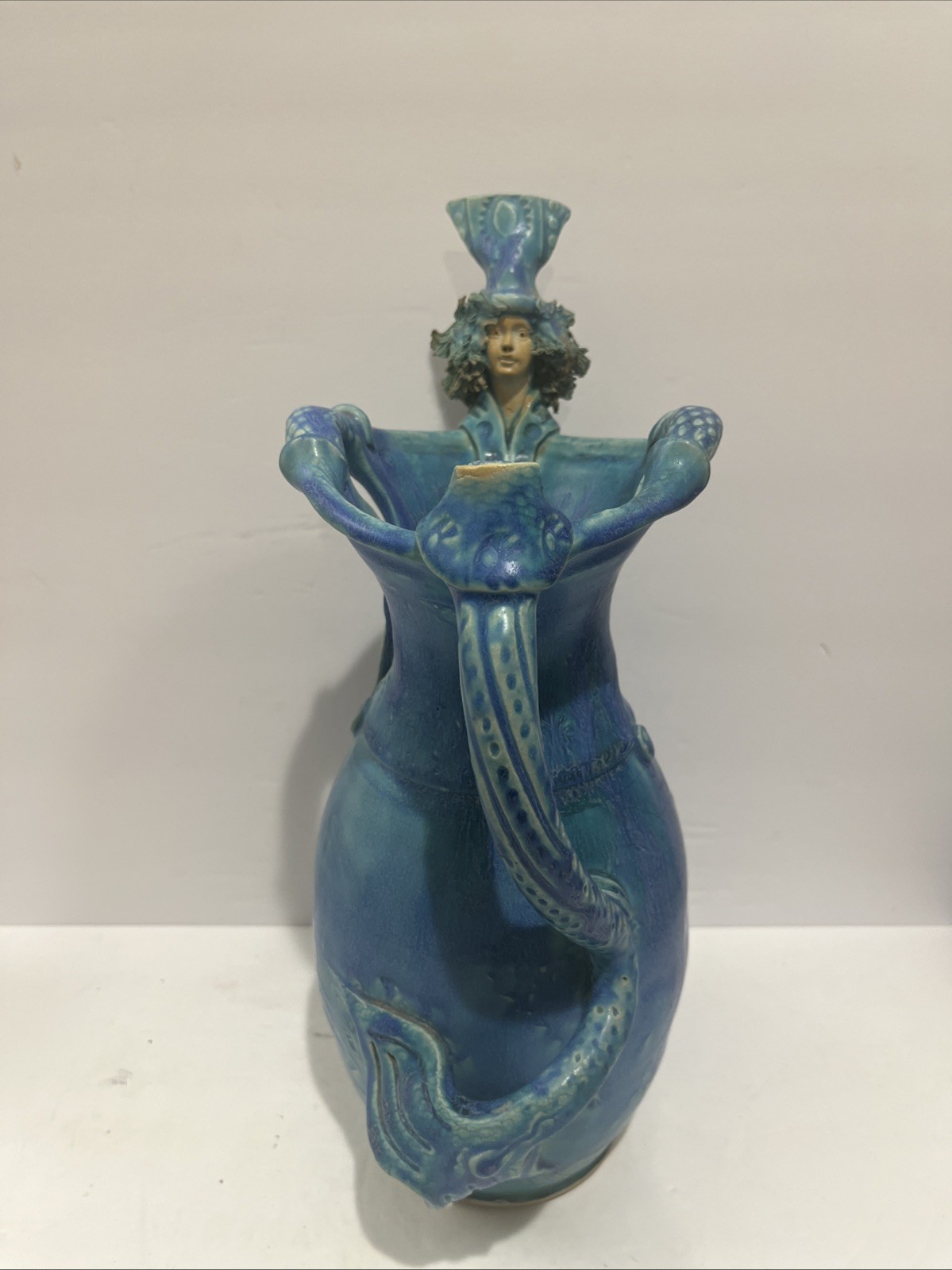 SCARCE VINTAGE MICHAEL KENNEDY IRELAND Pottery MERMAID VASE SIGNED 14 1/4” Tall