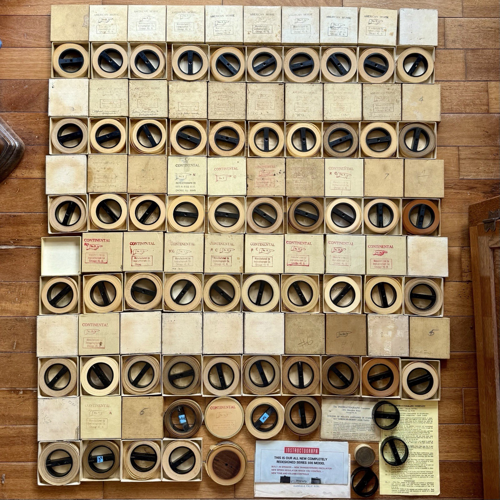 59pc WWII Era Instructograph Continental Morse Code Instruction Paper Tape Reels