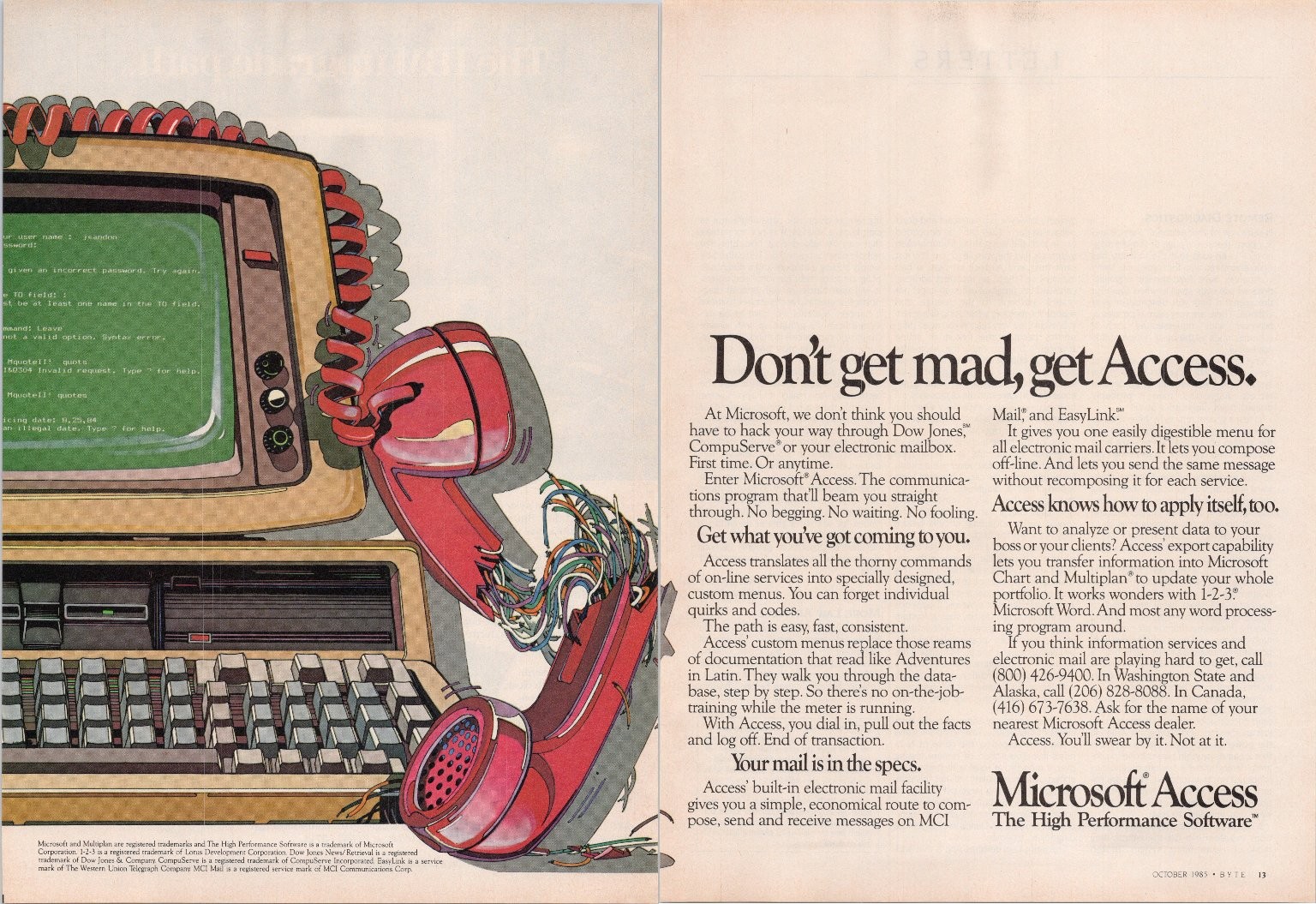 Microsoft Access 1985 Vintage Print Ad Computer Software Advertising