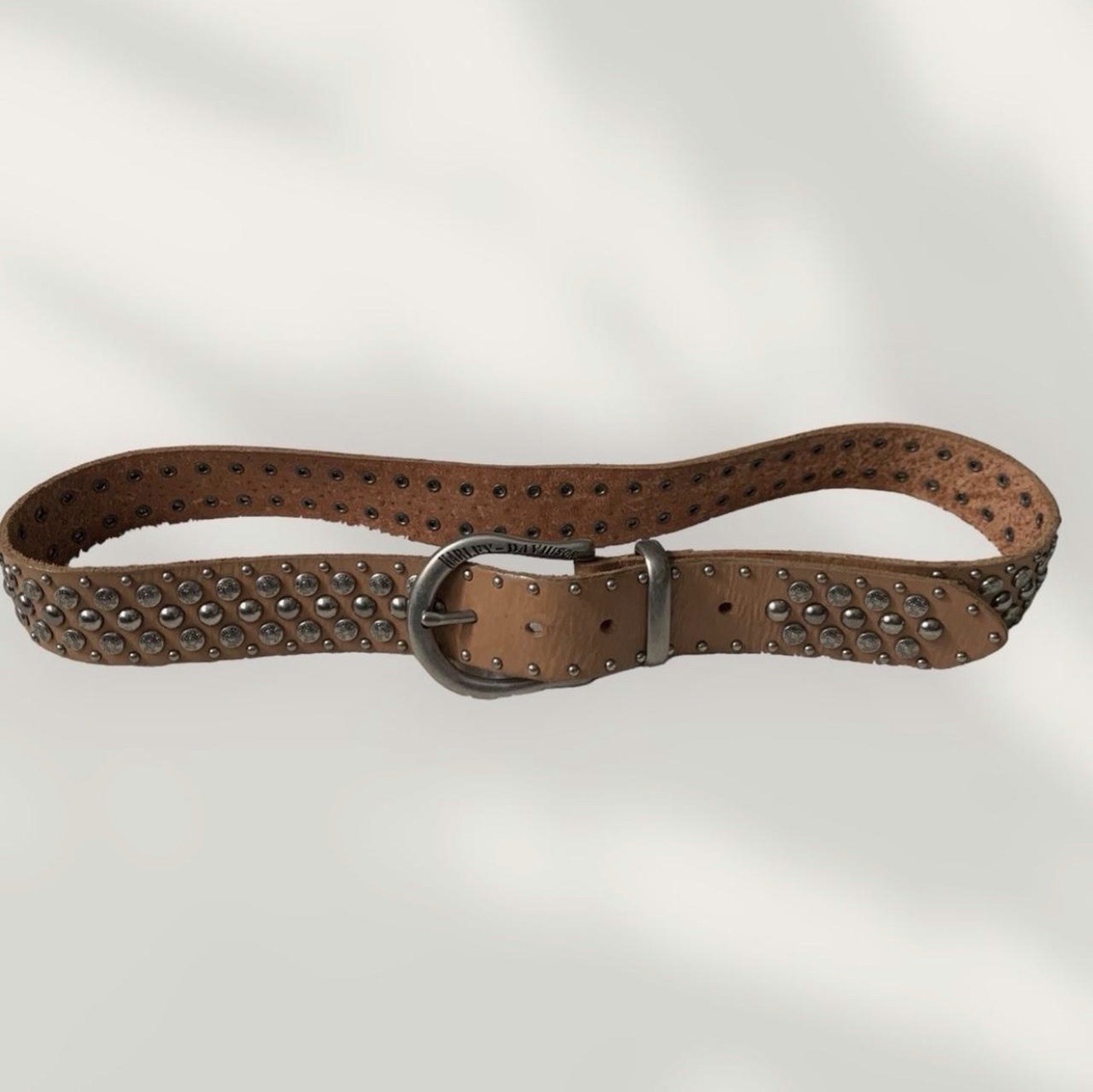 Vintage Harley Davidson Studded Leather Belt 34-36 Tan/Light Brown/Silver